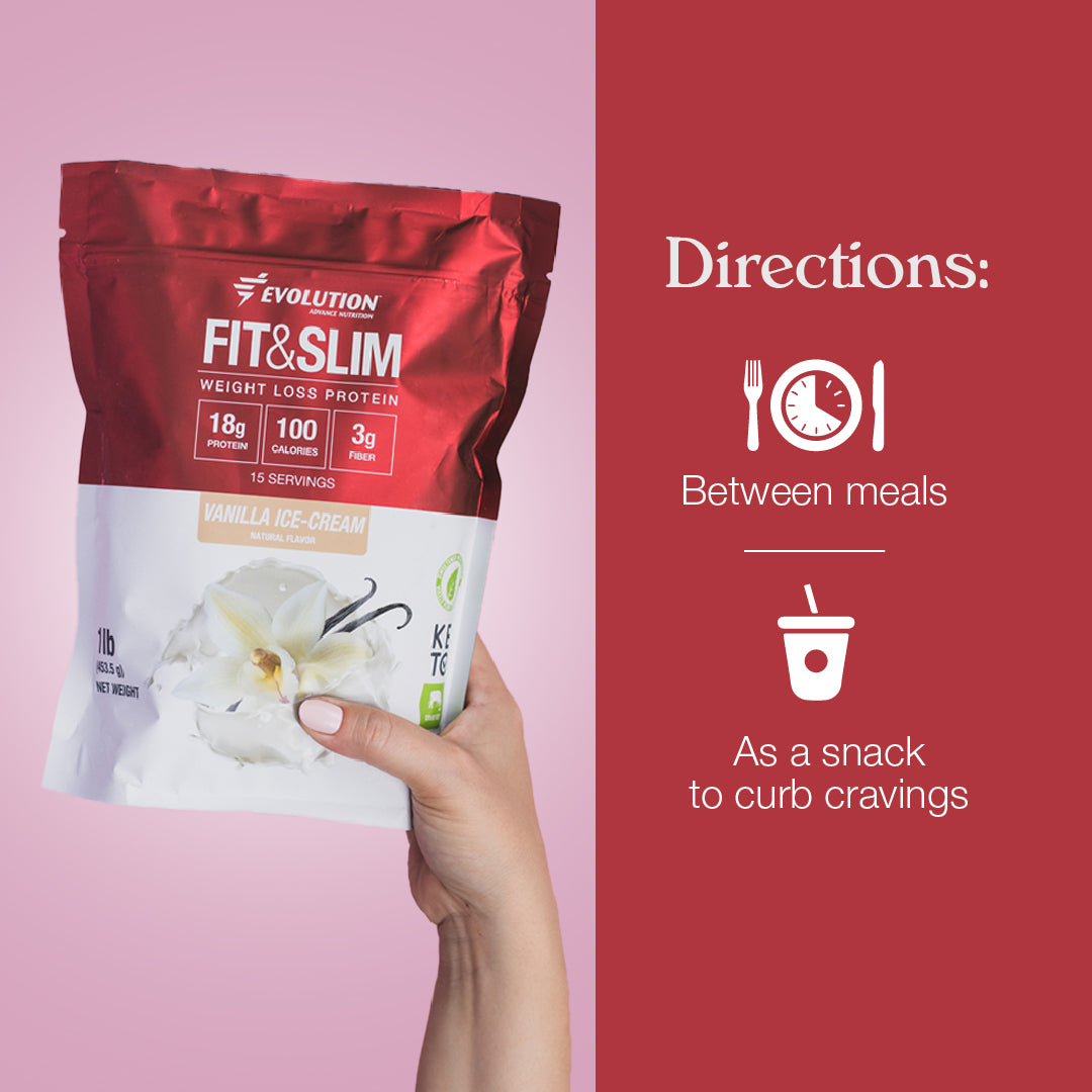 Proteína Fit & Slim de Evolution, ideal entre comidas o como merienda, 18g proteína, 100 calorías por porción.